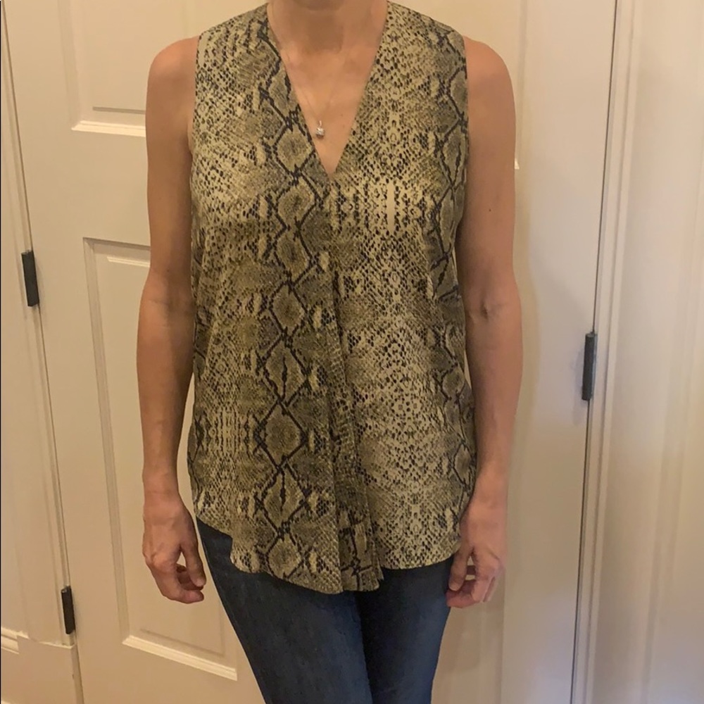 Olivaceous sleeveless snakeskin top size small